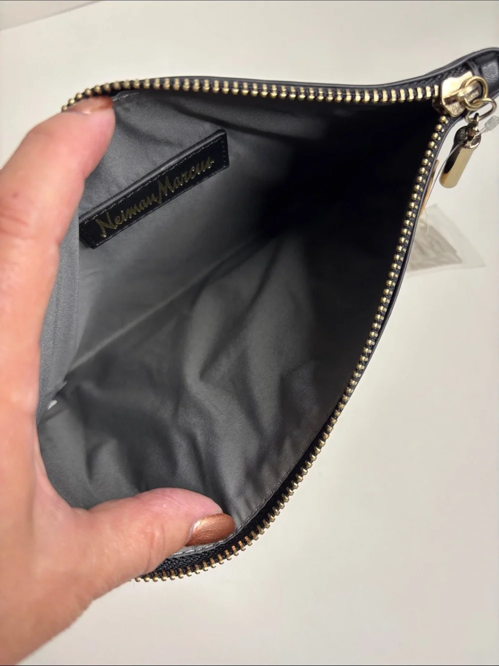 Neiman Marcus Black Clutch with Beige Embossed Card Pocket